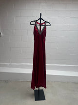 Red Silk Dress with Beaded Neck and Back