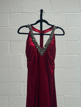 Red Silk Dress with Beaded Neck and Back
