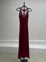 Red Silk Dress with Beaded Neck and Back