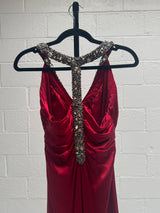 Red Silk Dress with Beaded Neck and Back