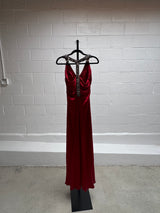 Red Silk Dress with Beaded Neck and Back