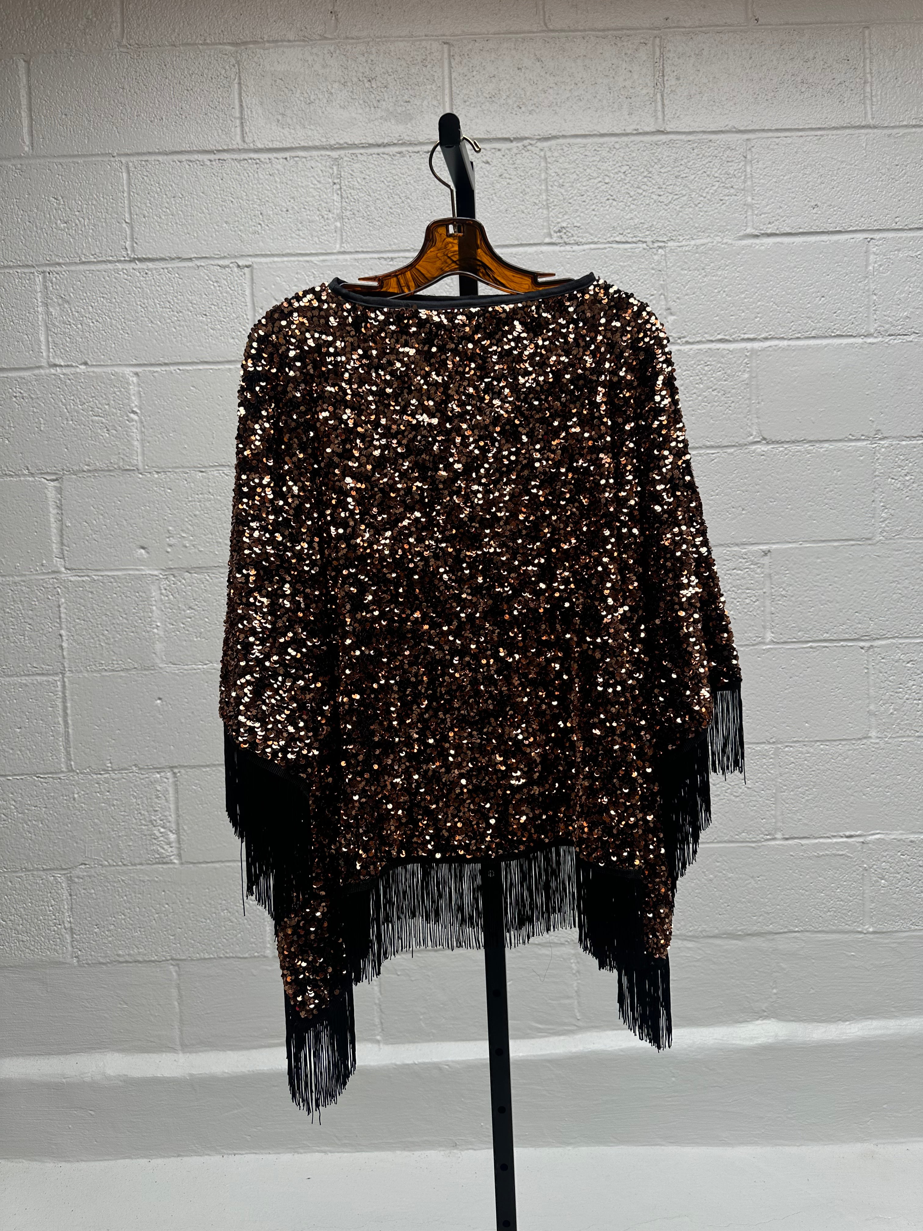 Sequined Brown Poncho and Pant Set