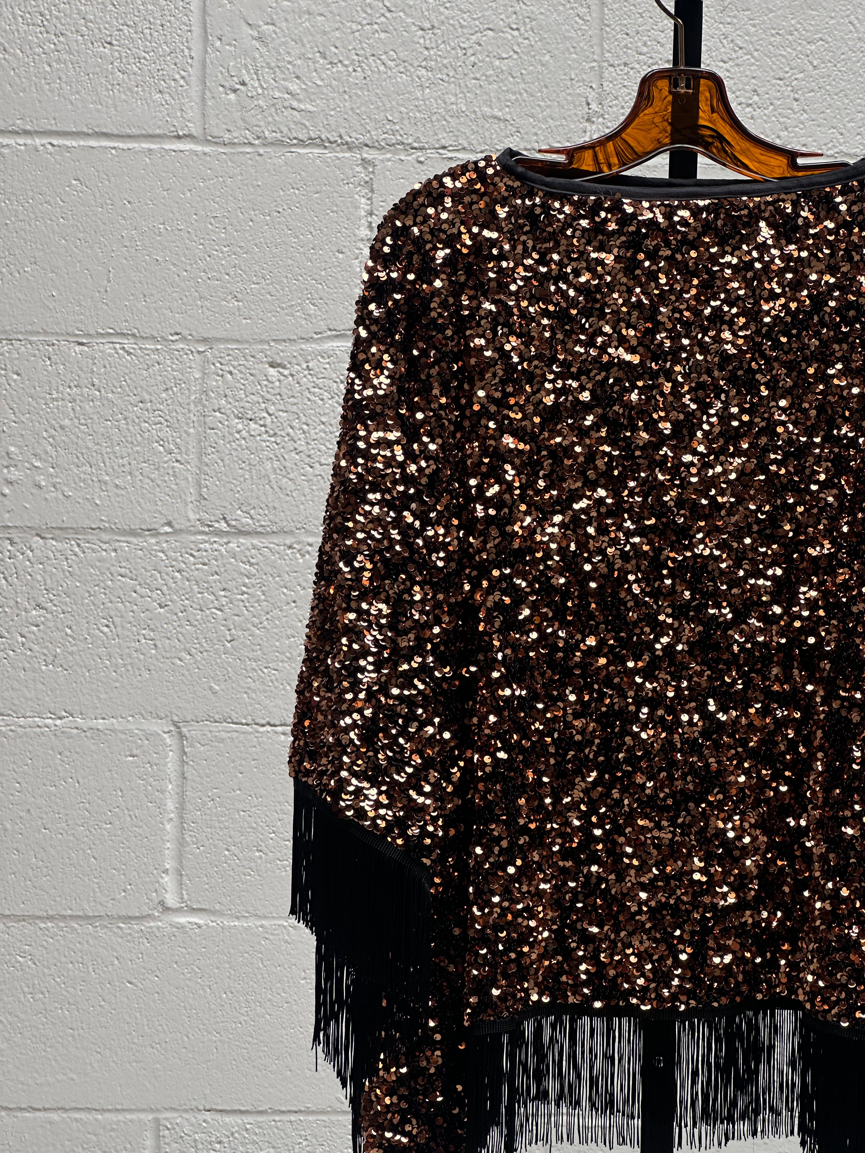 Sequined Brown Poncho and Pant Set