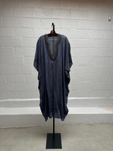 Denim Caftan with Beaded Collar