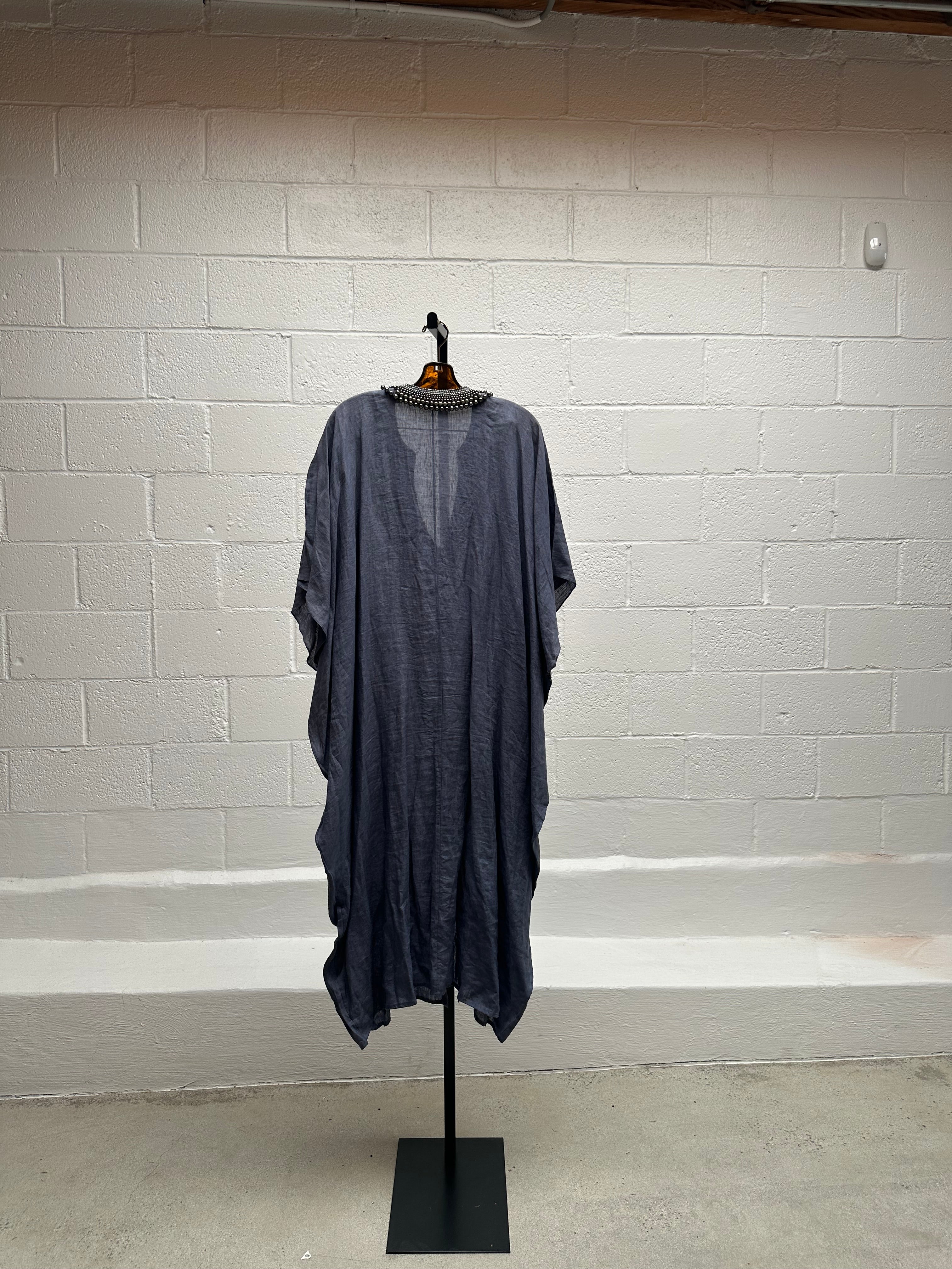 Denim Caftan with Beaded Collar