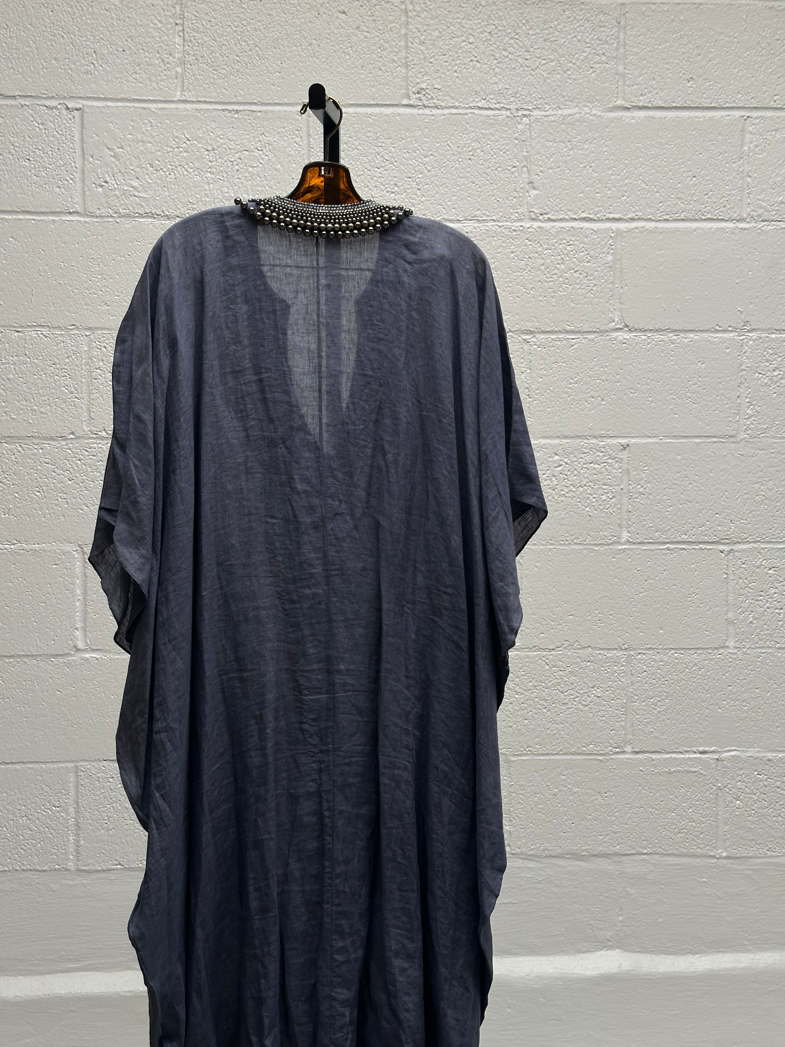 Denim Caftan with Beaded Collar