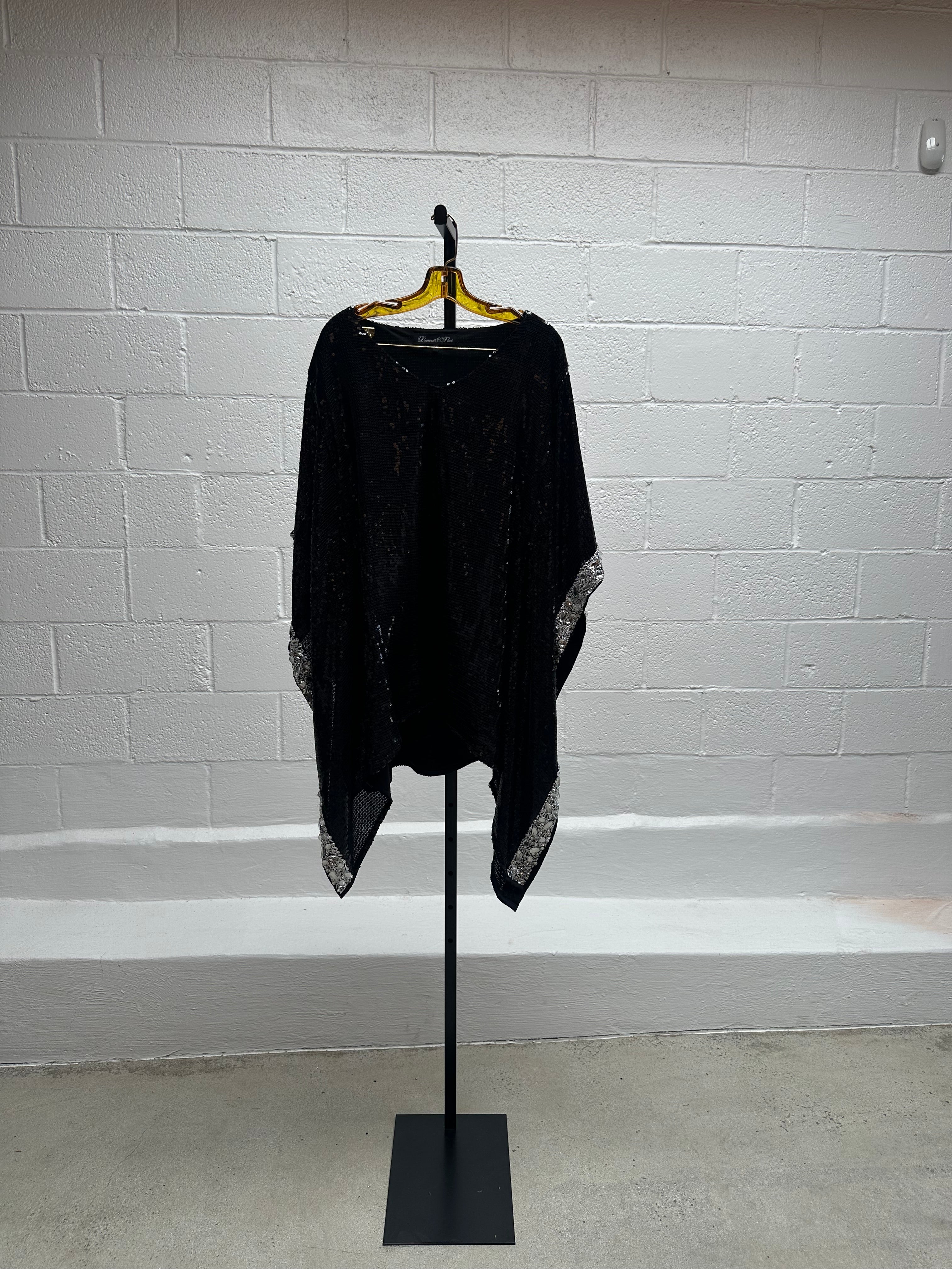 Black Sequin Caftan with Silver sequin edges