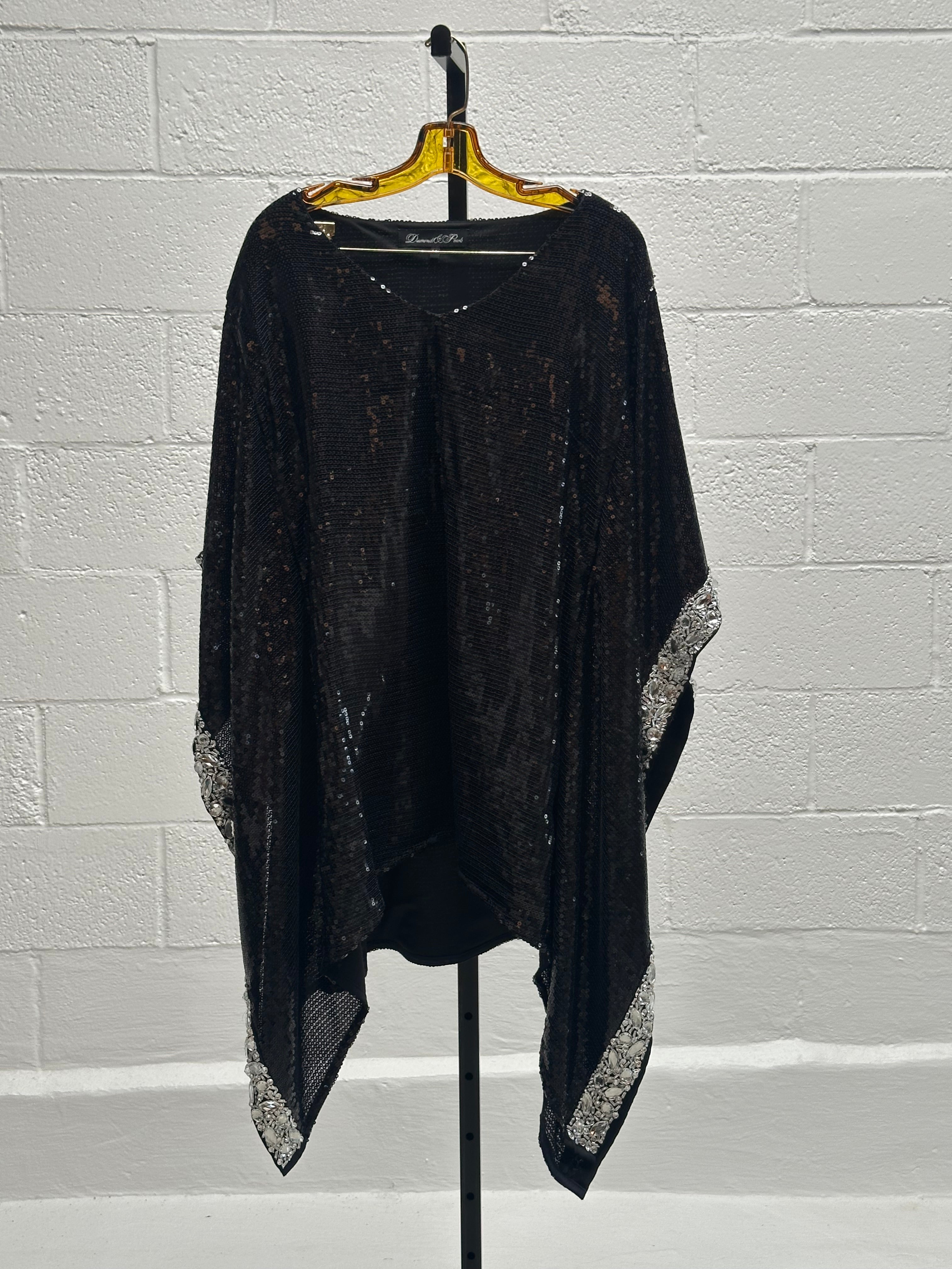 Black Sequin Caftan with Silver sequin edges