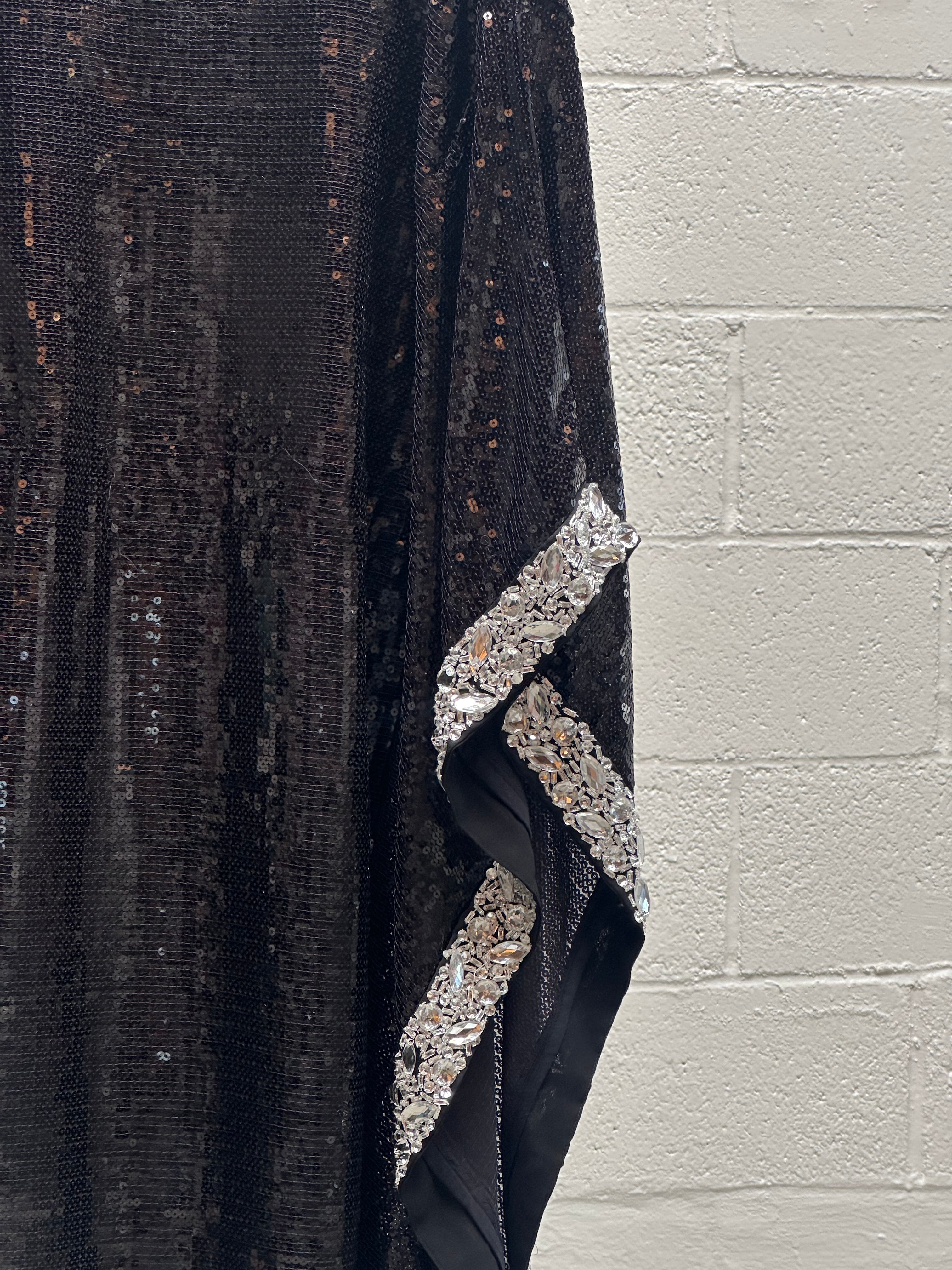 Black Sequin Caftan with Silver sequin edges
