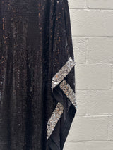 Black Sequin Caftan with Silver sequin edges
