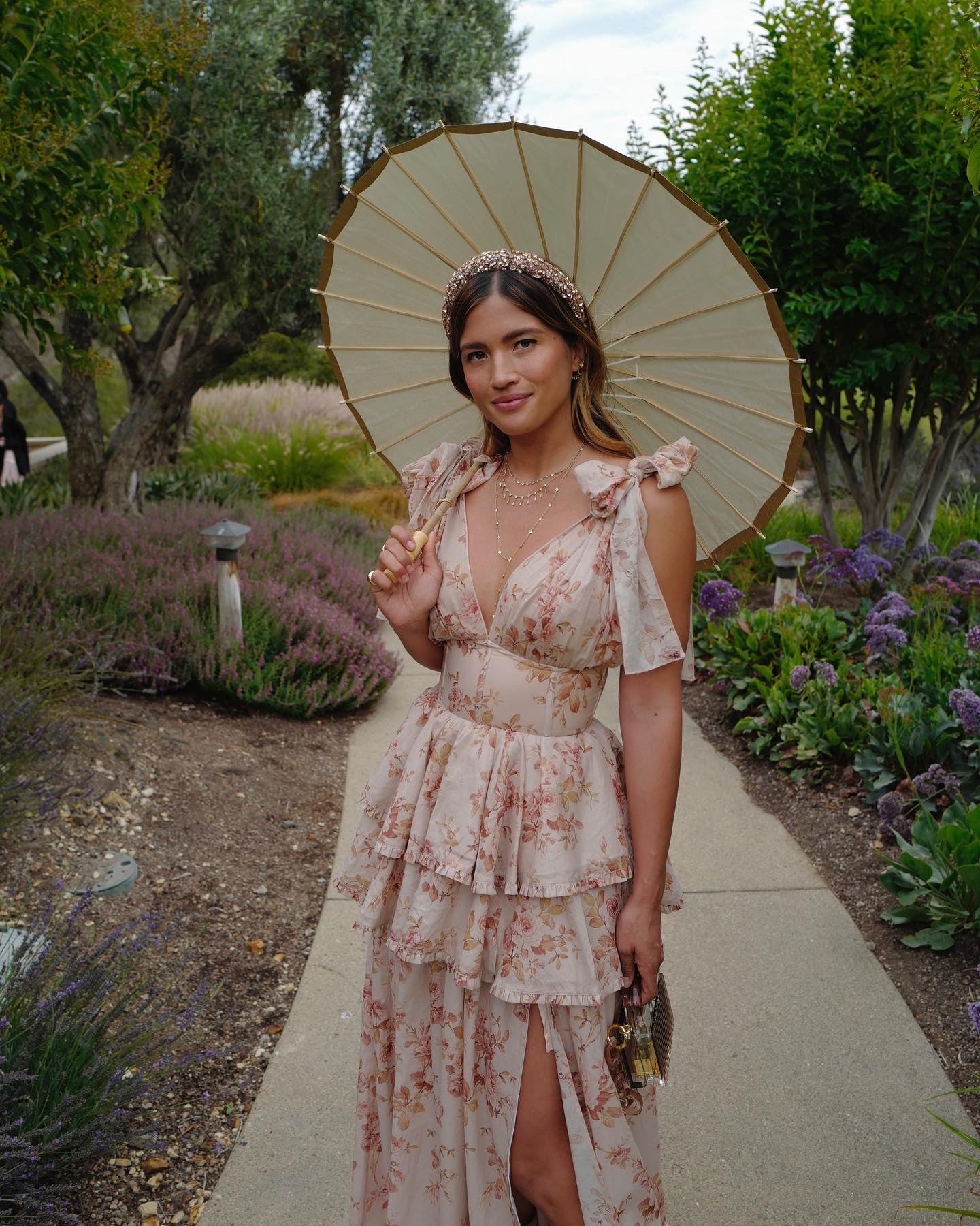 Rose Print Ruffled Gown