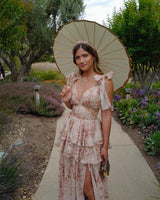 Rose Print Ruffled Gown