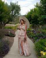 Rose Print Ruffled Gown