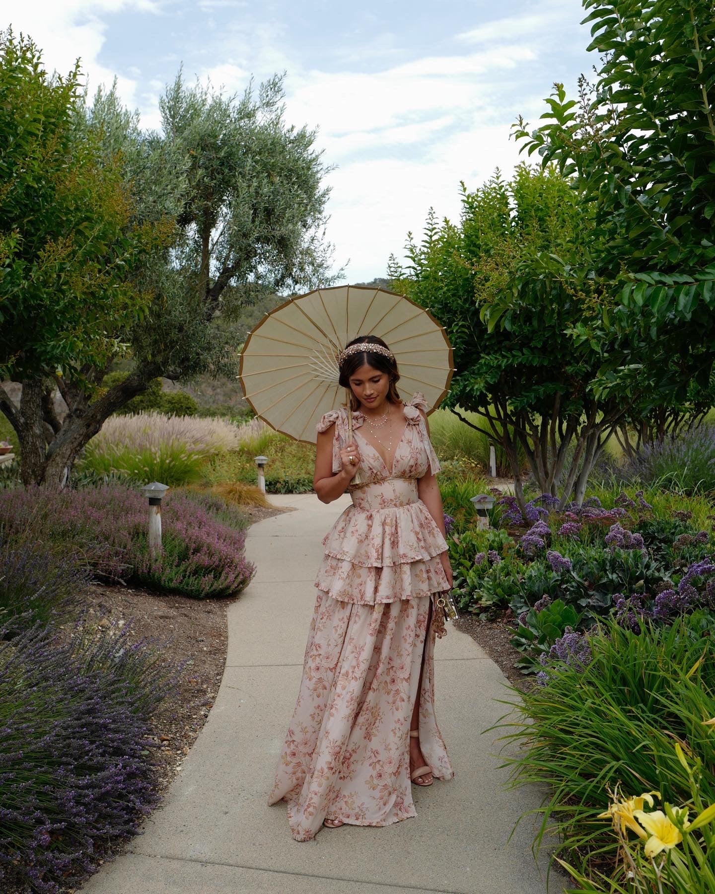 Rose Print Ruffled Gown