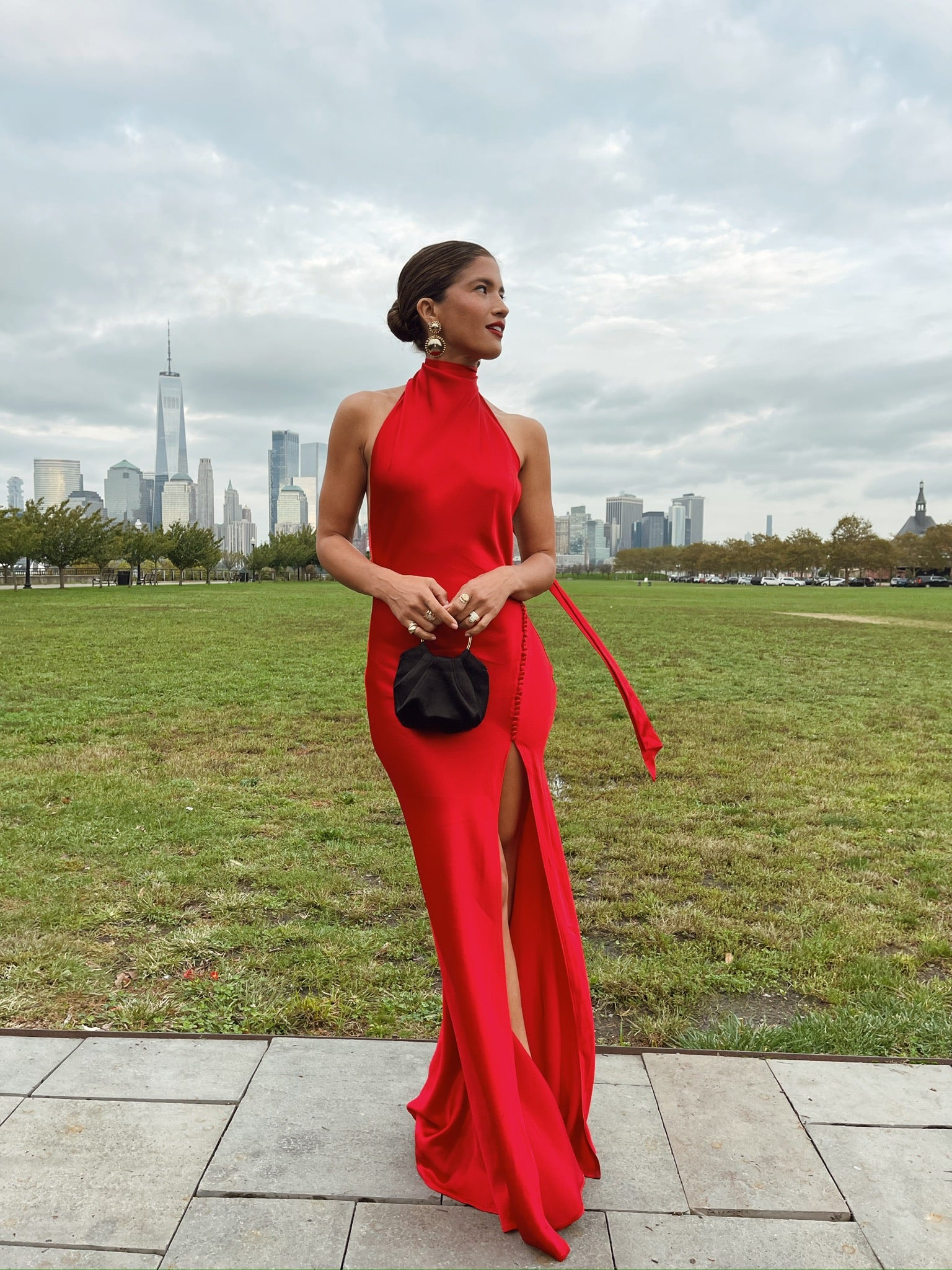 Penelope Backless Satin Gown In Red