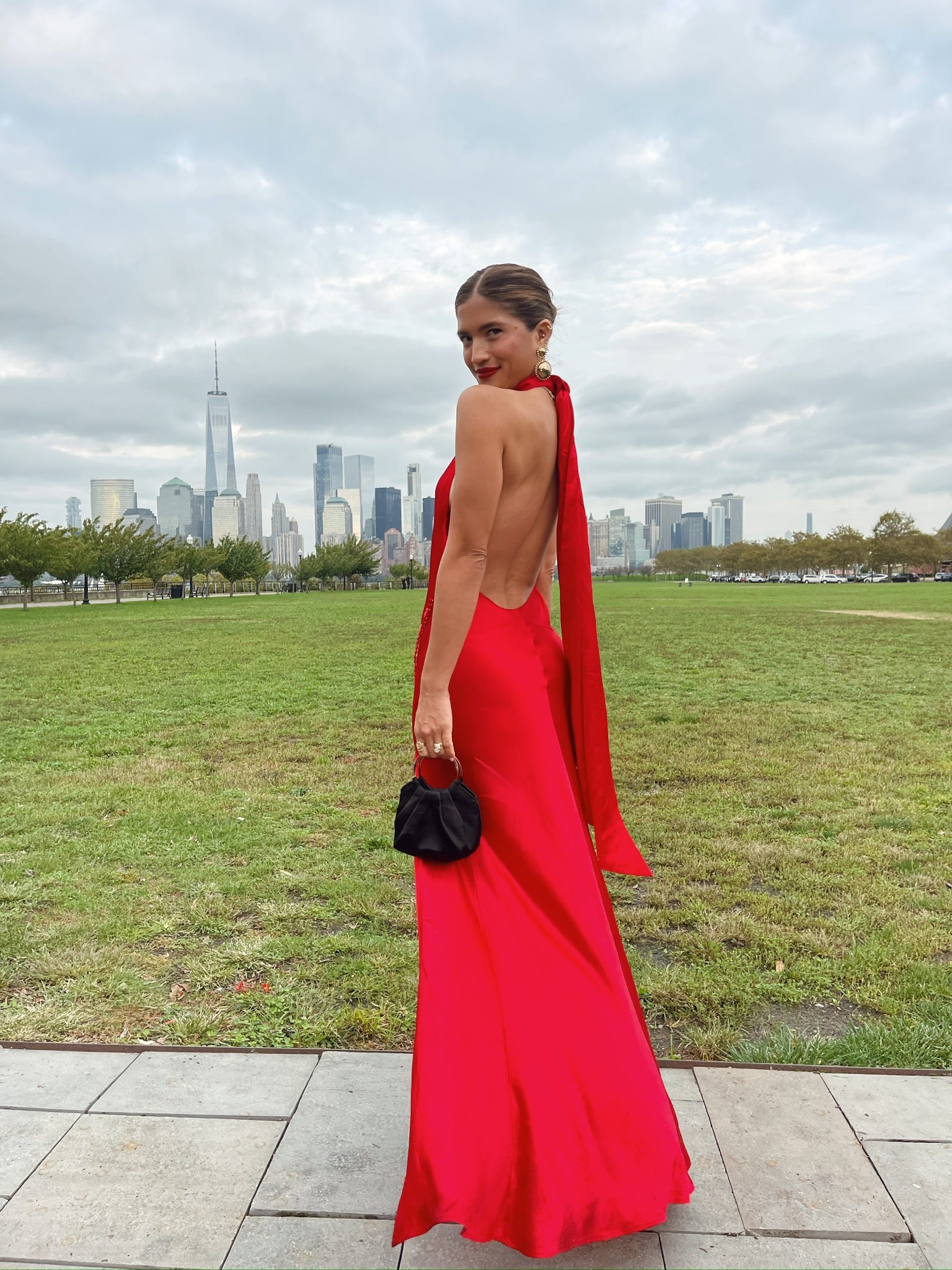 Penelope Backless Satin Gown In Red