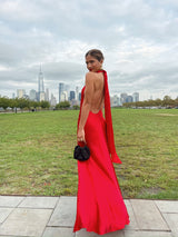 Penelope Backless Satin Gown In Red