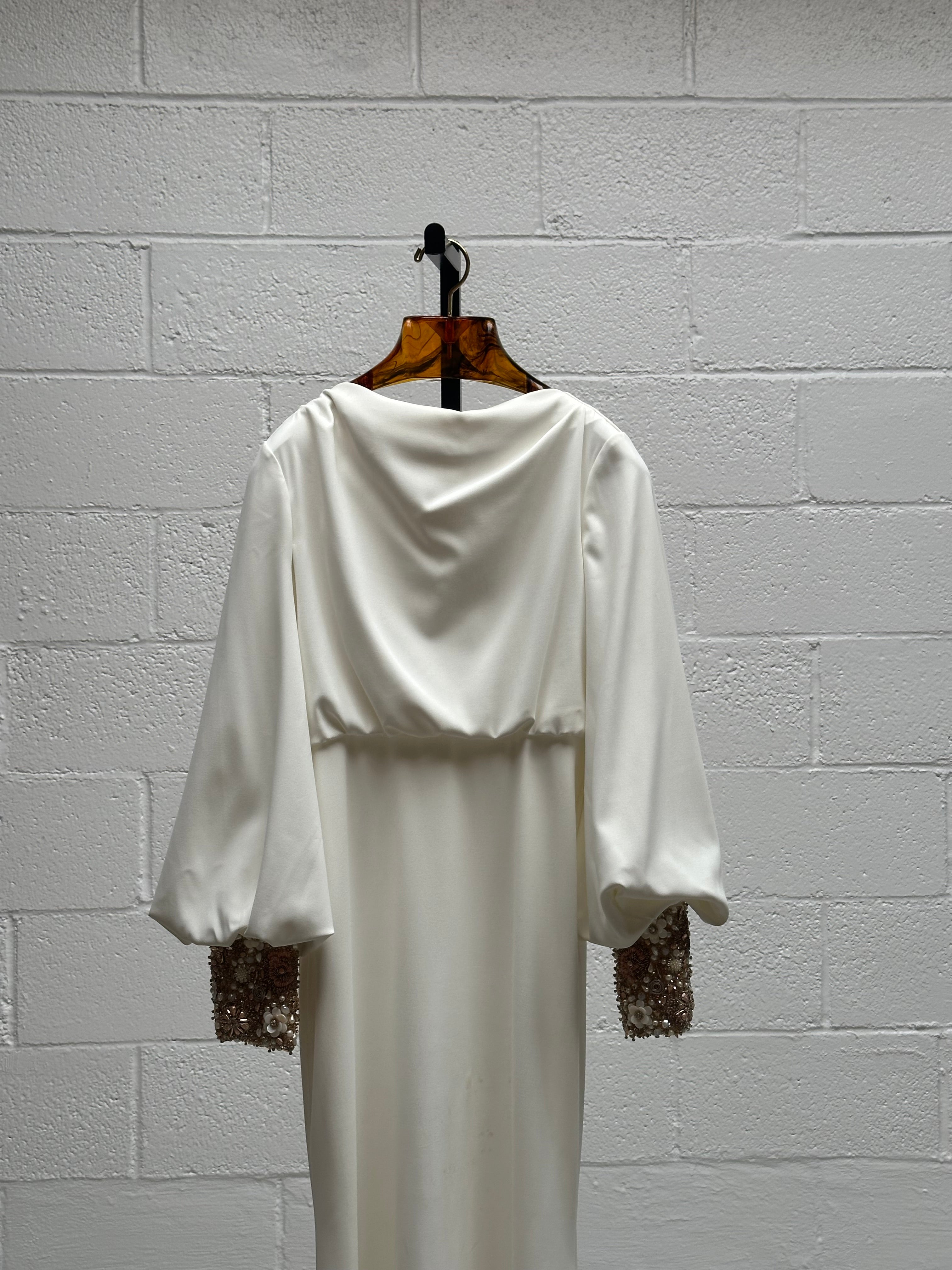 Cream Dress with Embellished  Cuffs