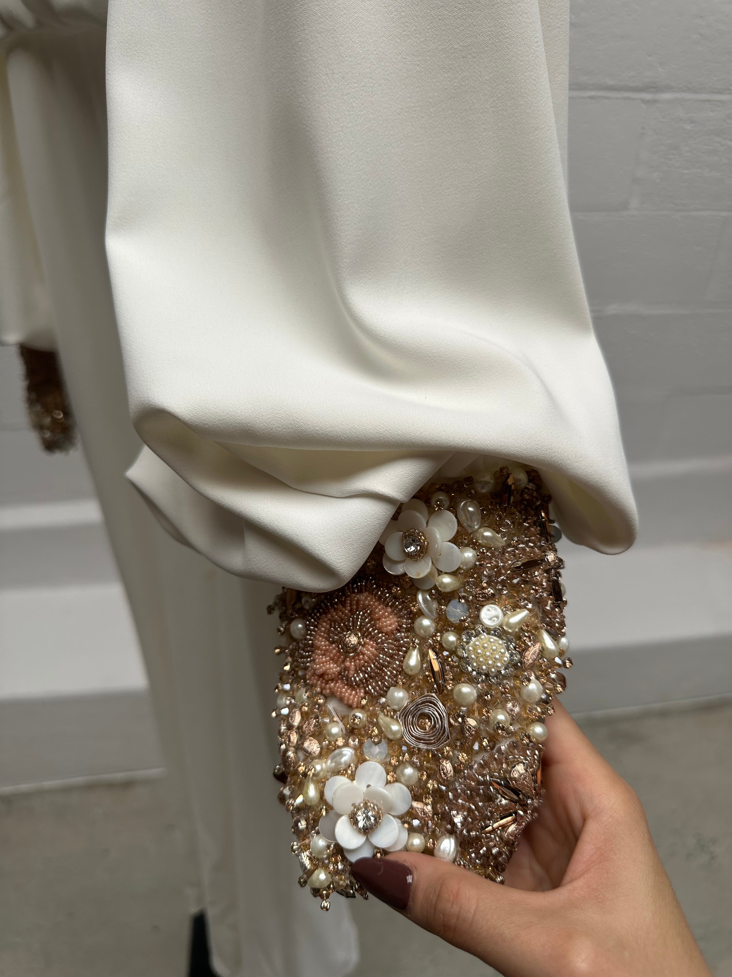 Cream Dress with Embellished  Cuffs