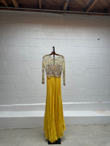 Beaded Dress with Yellow Chiffon Train