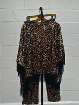 Sequined Brown Poncho and Pant Set