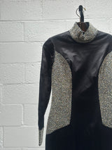 Black Satin Gown with Gold and Clear Beading