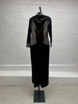 Black Satin Gown with Gold and Clear Beading