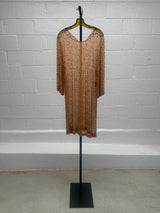 Nude Dress with Rhinestones over orange silk dress