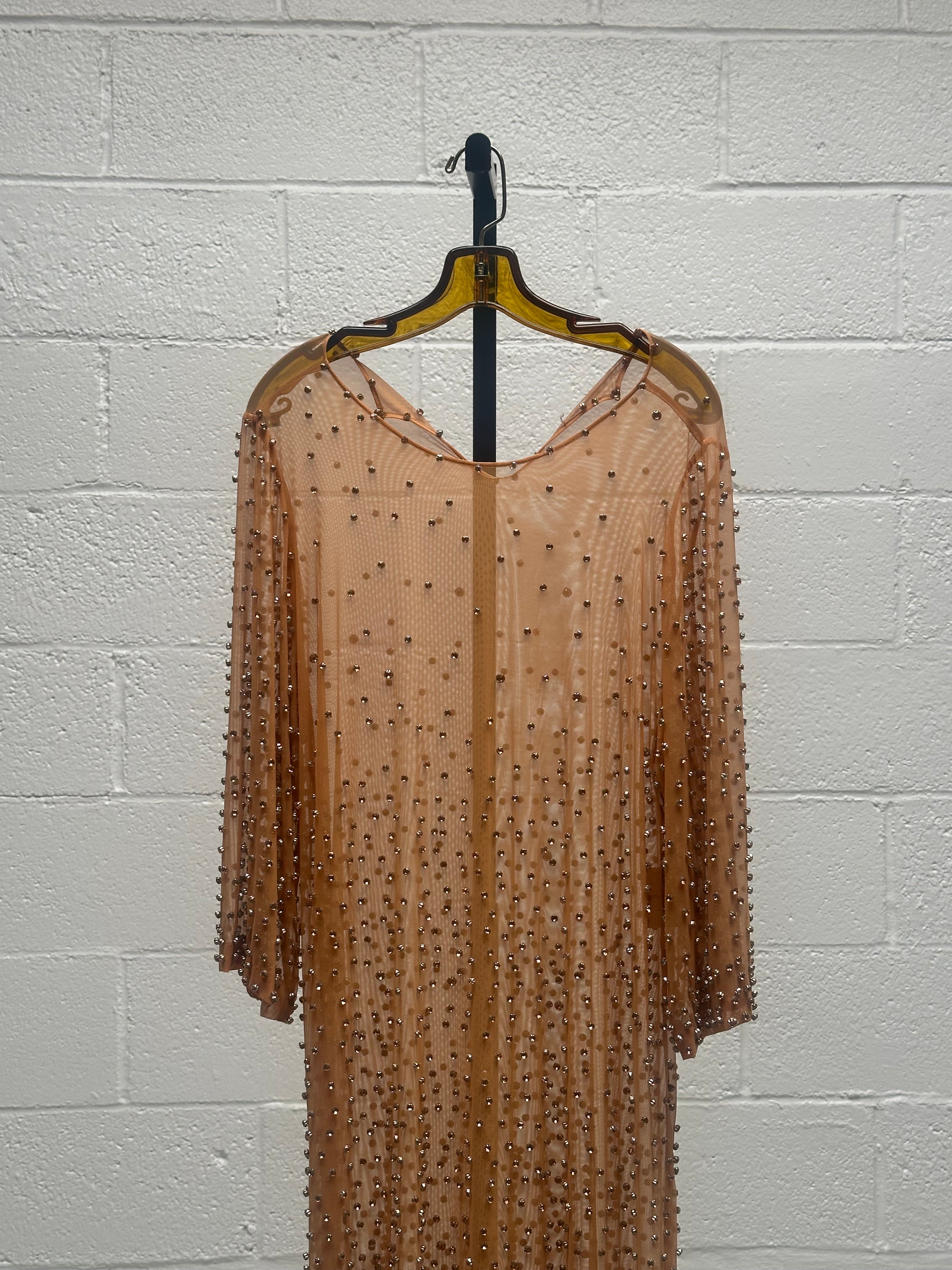 Nude Dress with Rhinestones over orange silk dress