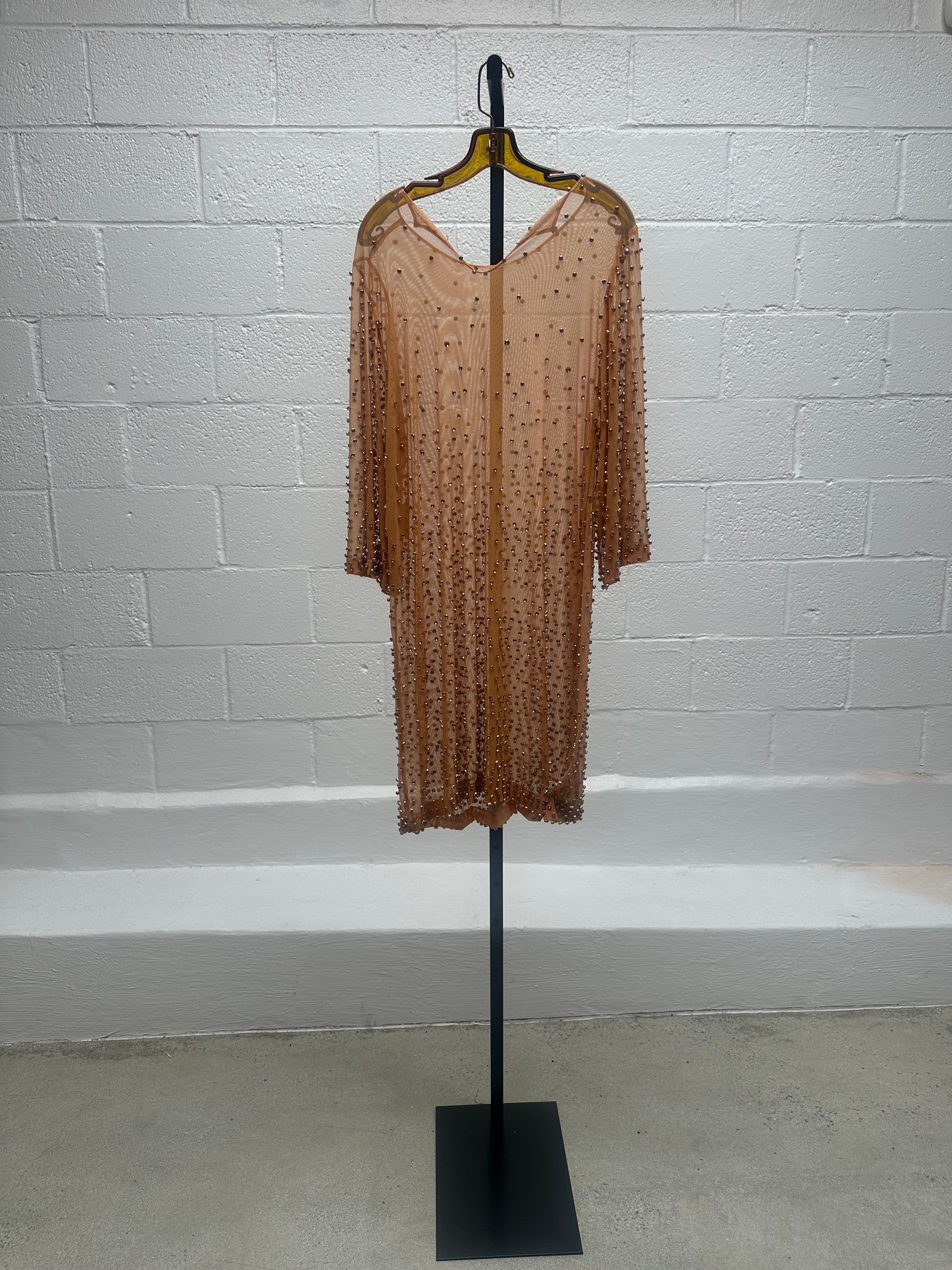 Nude Dress with Rhinestones over orange silk dress