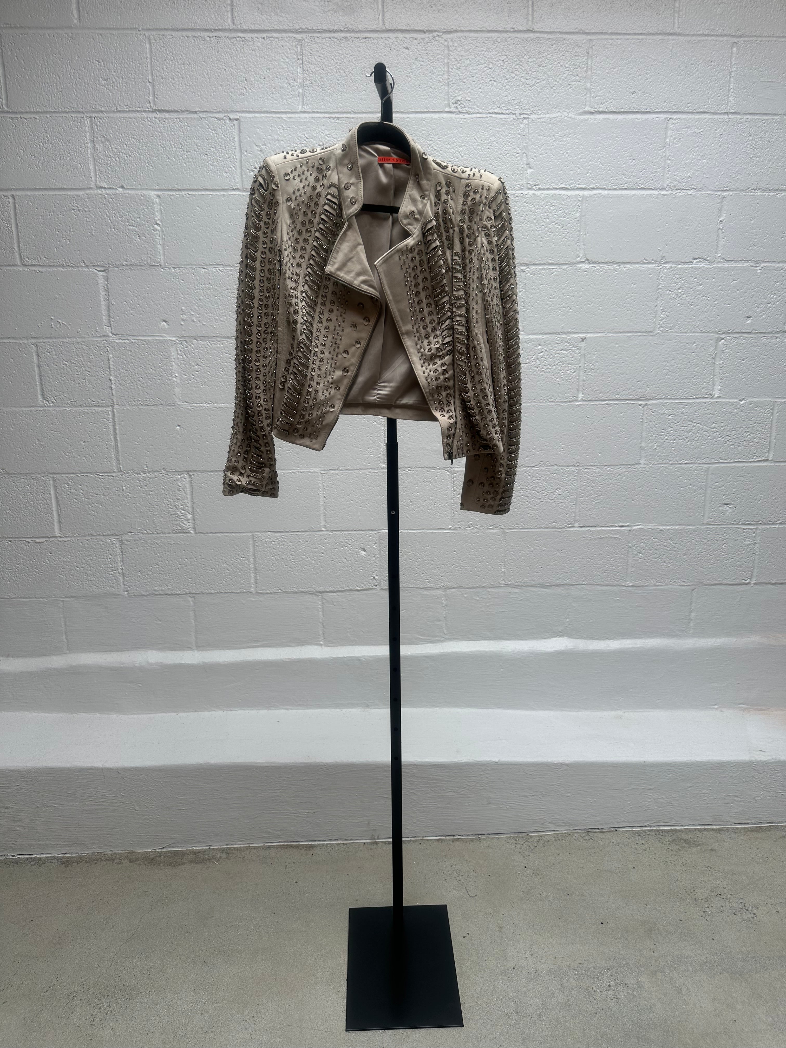 Grey Leather Jacket with Metallic Details