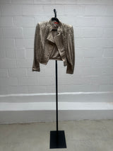 Grey Leather Jacket with Metallic Details
