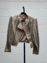 Grey Leather Jacket with Metallic Details
