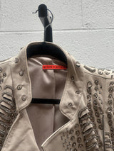 Grey Leather Jacket with Metallic Details