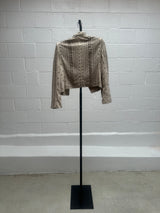Grey Leather Jacket with Metallic Details