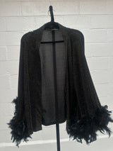 Glitter Jacket Pant and Top Set with feather sleeves.