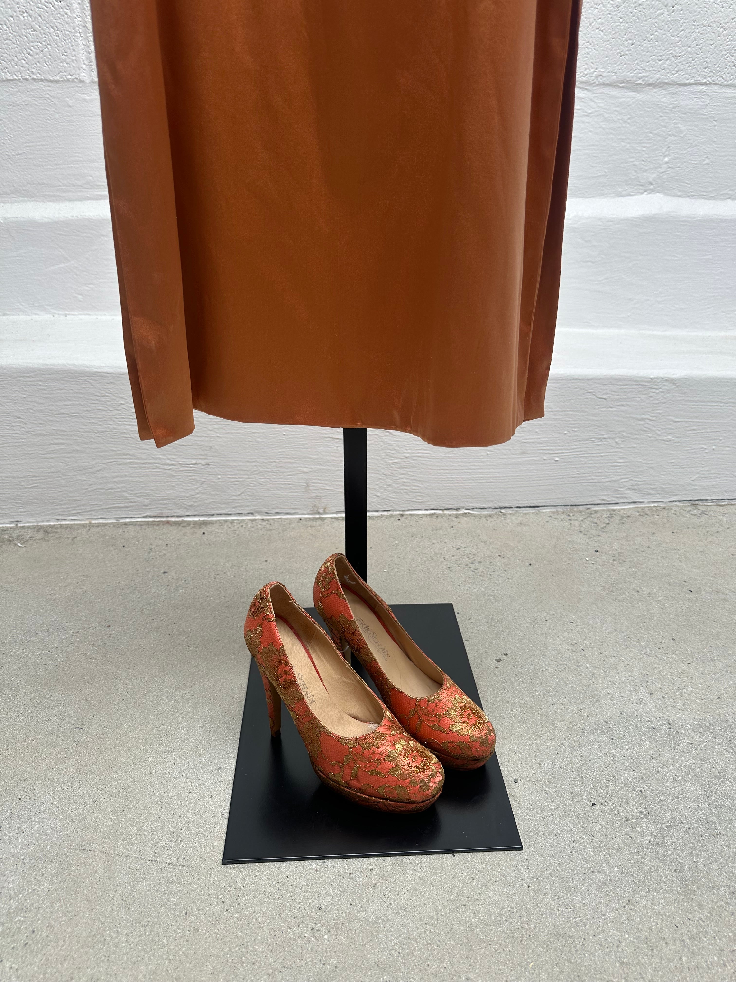 Nude Dress with Rhinestones over orange silk dress