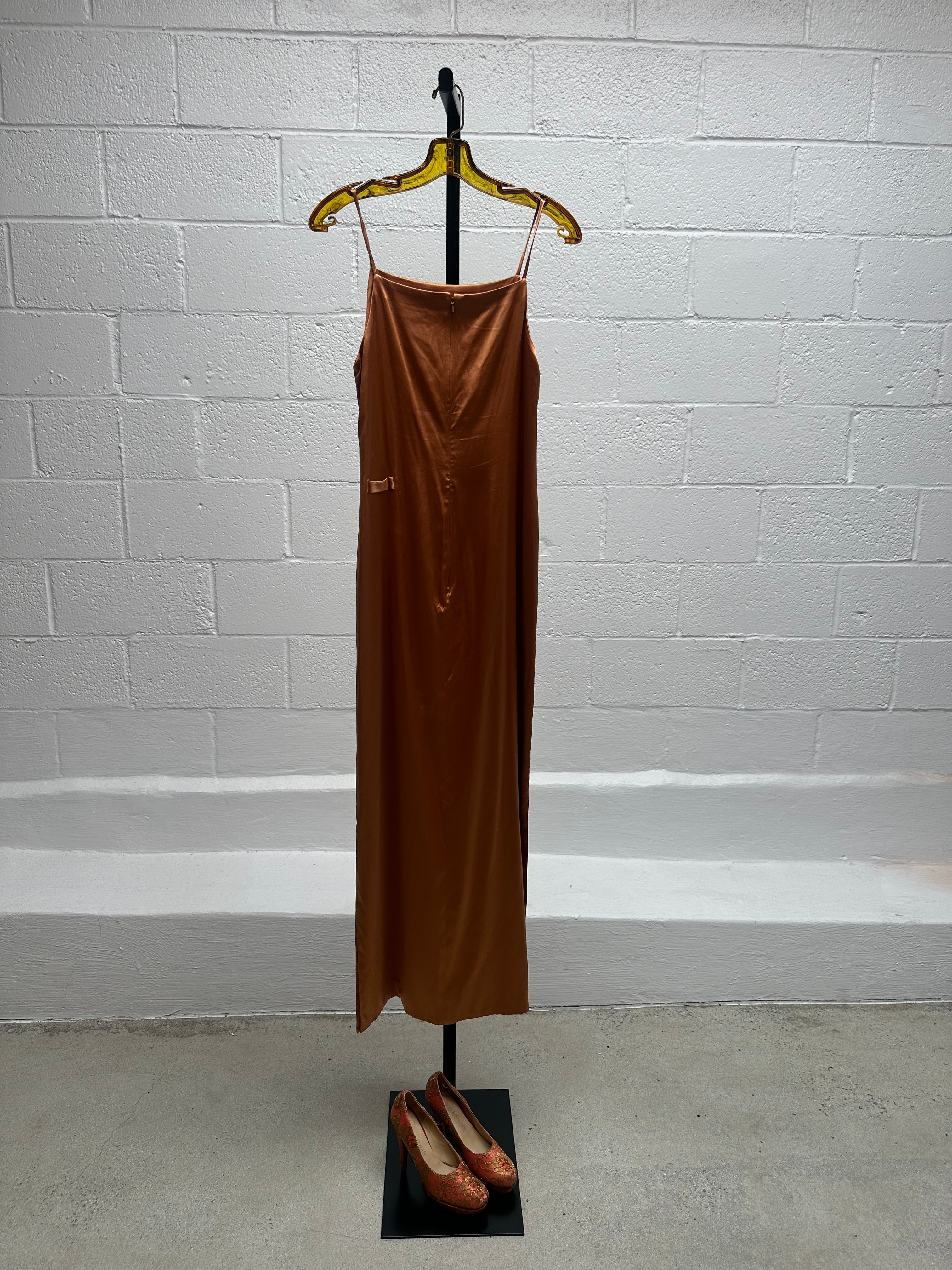 Nude Dress with Rhinestones over orange silk dress