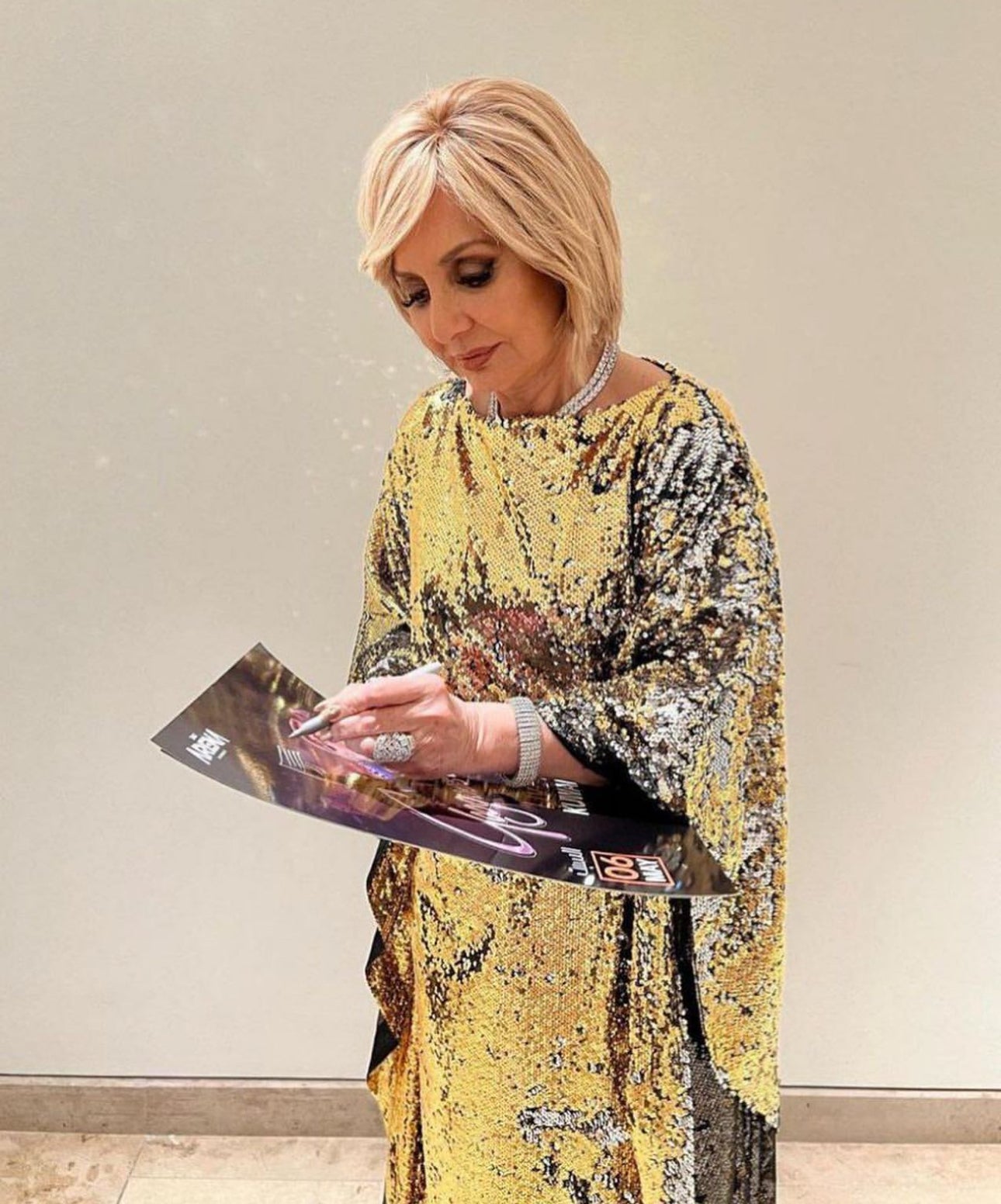 Custom Gold Sequins Caftan With Winged Sleeves