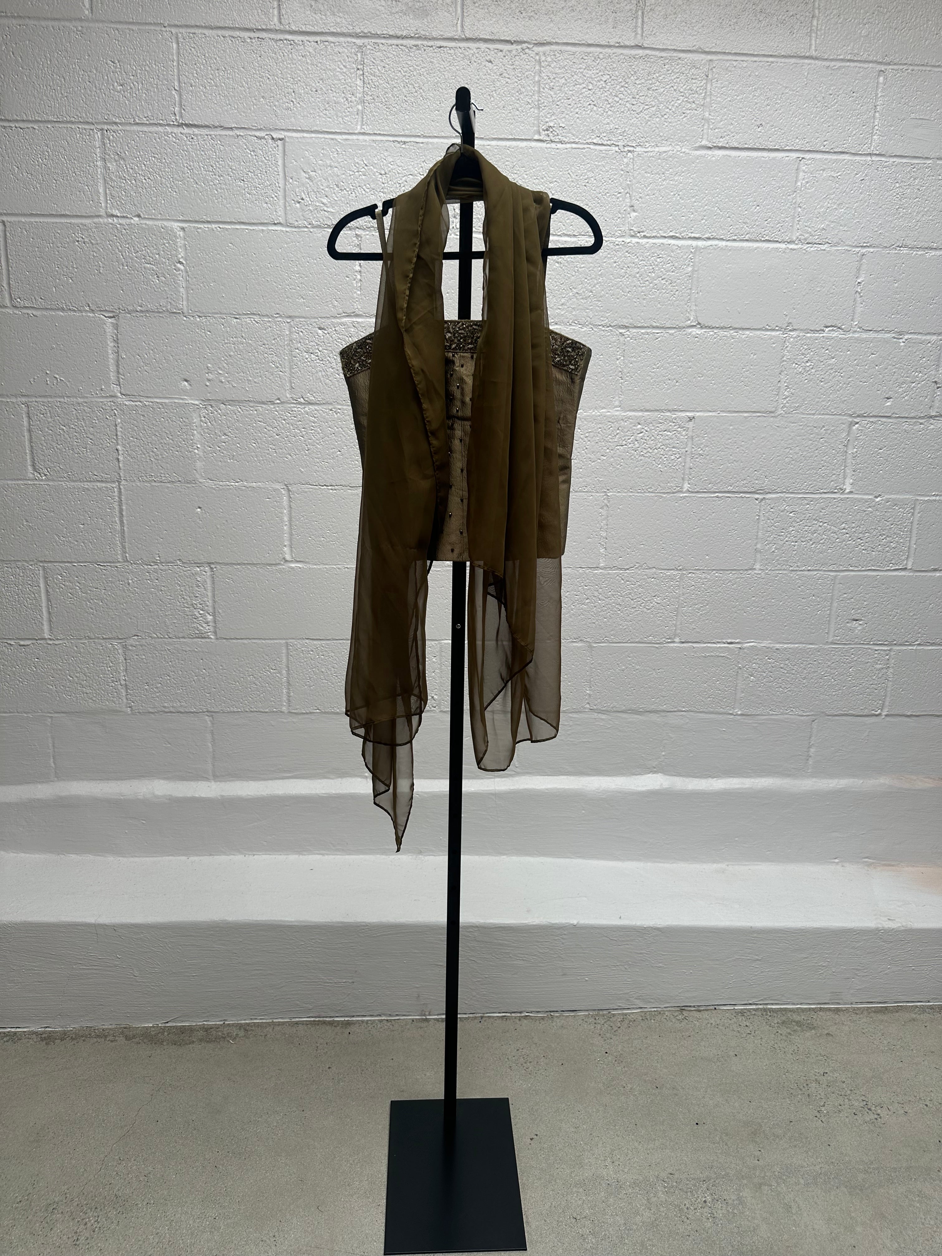 Raw Silk Beaded Top Pant and Shawl Set