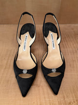 Carolyne Satin Black Crystals Jewel Pumps (39.5)