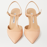 Blush Snakeskin-Embossed T-Strap Heels (39.5)