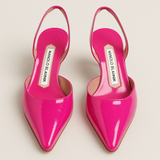 Manolo Blahnik Carolyne Patent Kitten Heel Pink