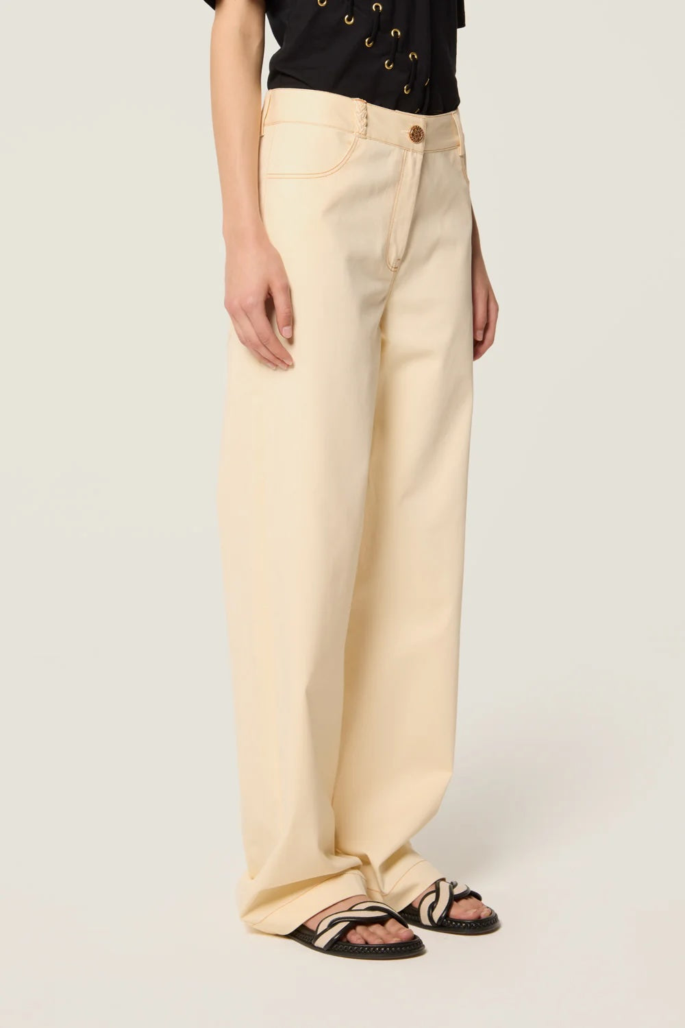 Ecru Pants with Buttoned Belt