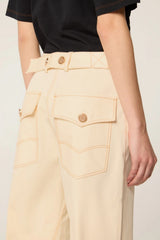 Ecru Pants with Buttoned Belt