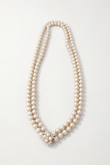 Pearl Necklace with Diamanté Flower Pendant