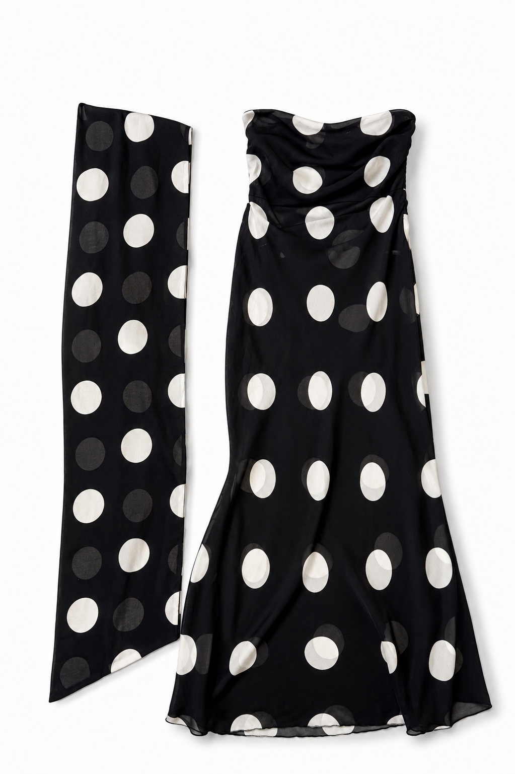 Polka-Dot Sheer Maxi Dress & Scarf Set