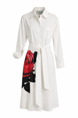 Belted Rose Printed Shirt Dress