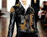 Black leather jacket with gold embroidery, vintage Ralph Lauren