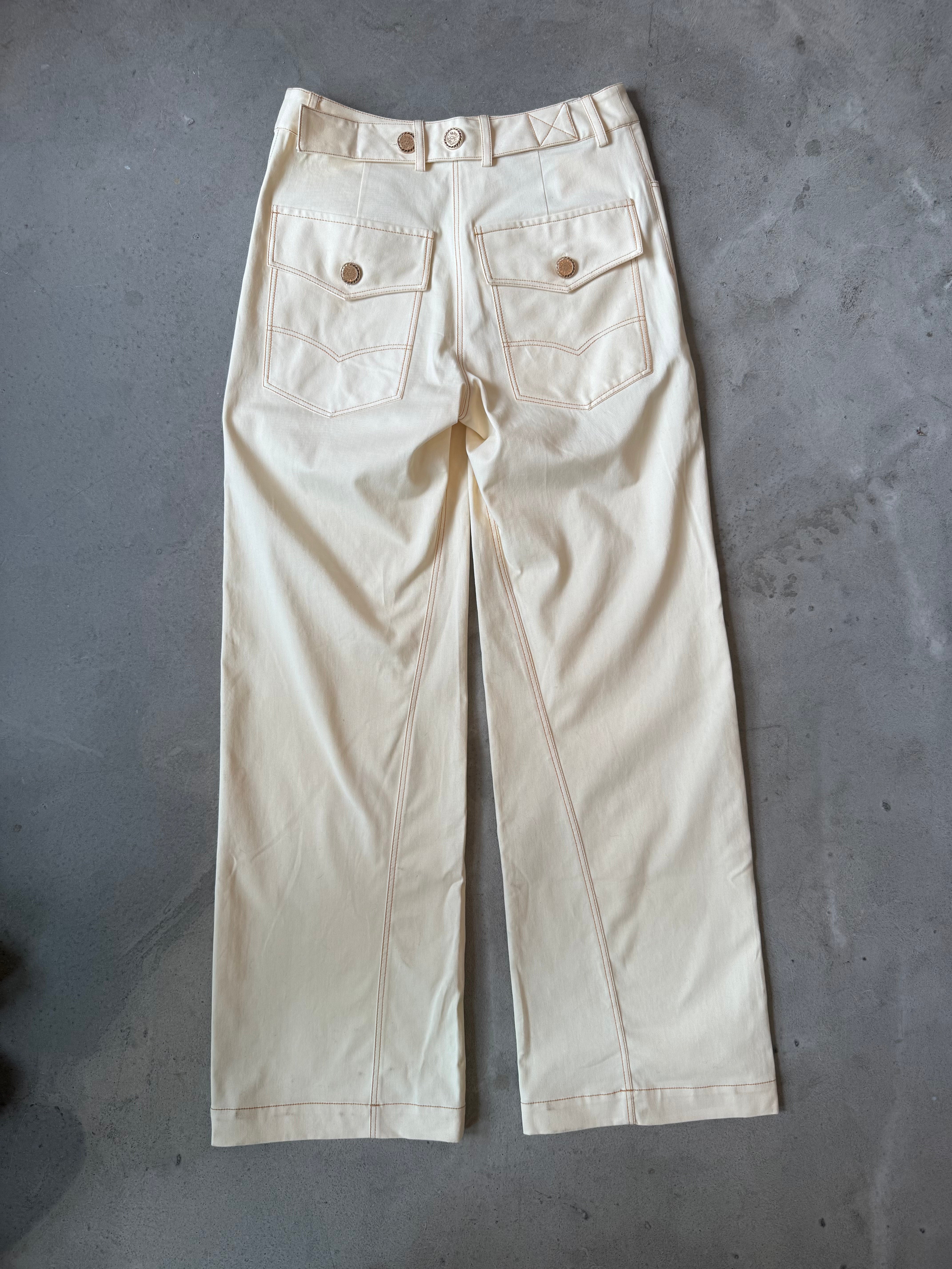 Ecru Pants with Buttoned Belt
